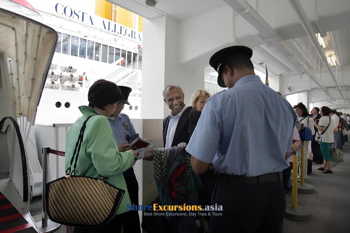 Cruise passengers complete immigration procedures