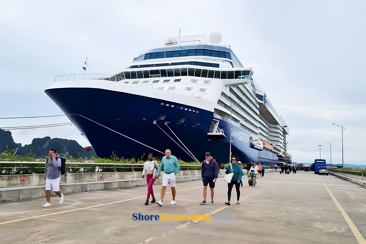 Cruise ship at Cai Lan Port near Halong Bay Vietnam