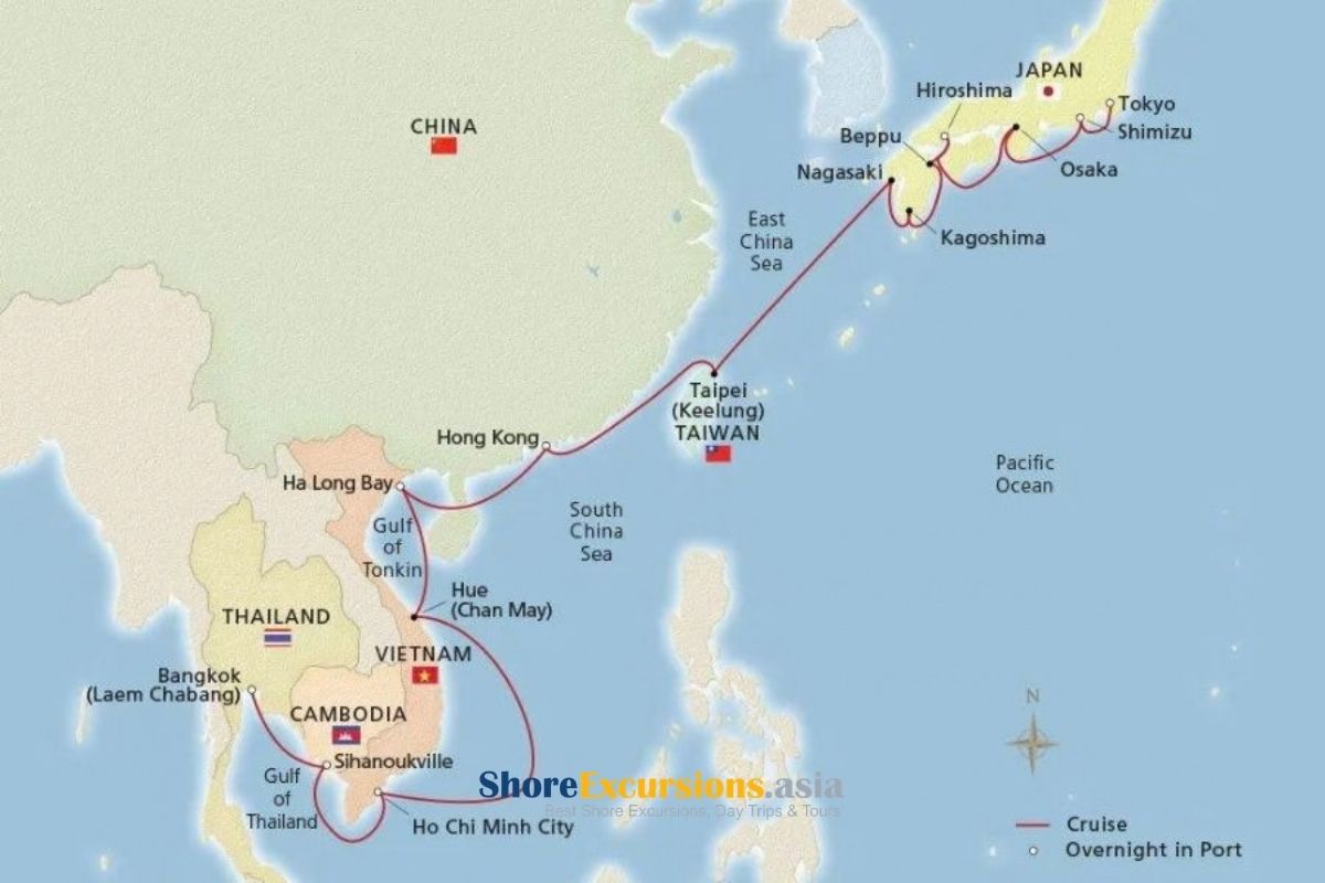 Cruise ship sailing toward Halong Bay Vietnam from Japan