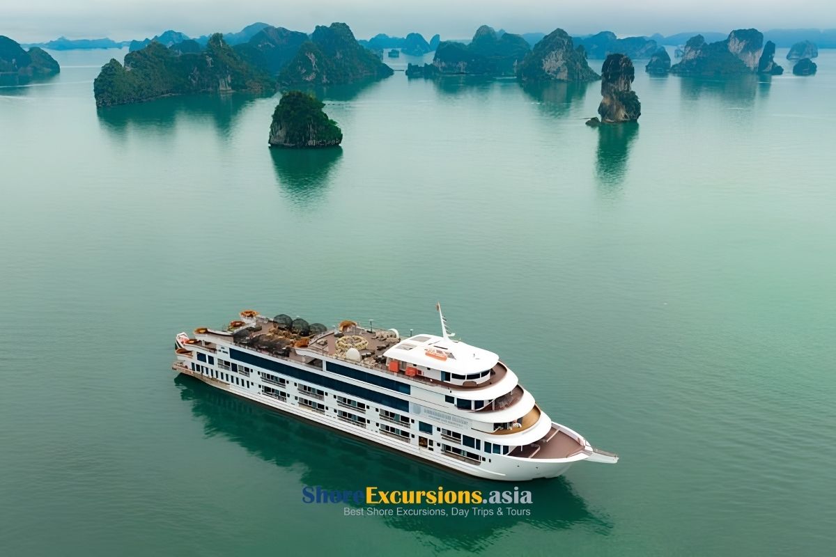 Cruising through the limestone karsts of Ha Long Bay